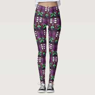 Whimsical Halloween Witch Boots Paarse Groen Leggings