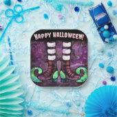 Whimsical Halloween Witch Boots Paarse Groen Papieren Bordje (Feest)