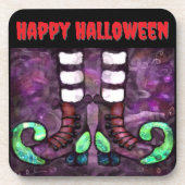 Whimsical Halloween Witch Boots Paarse Groen Rood Bier Onderzetter (Voorkant)