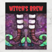 Whimsical Halloween Witch Boots Paarse Groen Rood Wijn Etiket (Enkel label)
