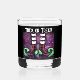 Whimsical Halloween Witch Boots Paarse Groen Whisky Glas