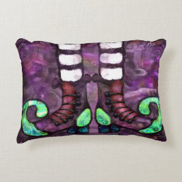 Whimsical Halloween Witch Boots Paarse Groen Zwart Accent Kussen