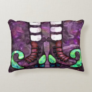Whimsical Halloween Witch Boots Paarse Groen Zwart Accent Kussen