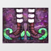 Whimsical Halloween Witch Boots Paarse Groen Zwart Raamsticker (Vel)