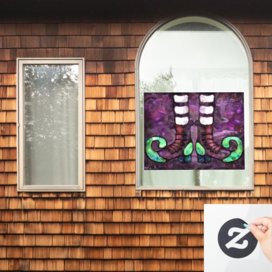 Whimsical Halloween Witch Boots Paarse Groen Zwart Raamsticker (Huis Raam)