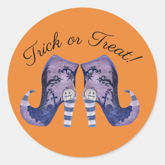 Whimsical Halloween Witch Boots Ronde Sticker (Voorkant)