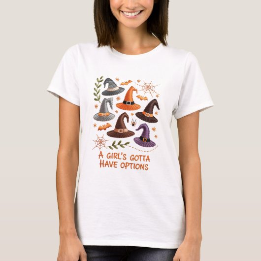 Whimsical Halloween Witch Pet Borduurwerk Ontwerp  T-shirt (Voorkant)