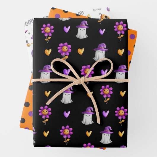 Whimsical Halloween Wrapping Paper Sheets (In situ)