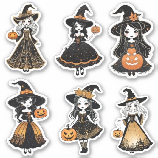 Whimsical Hallowwen Witches Sticker Set (Voorkant)