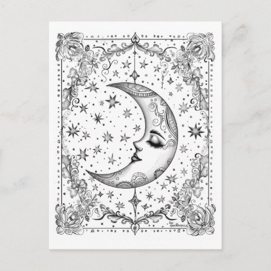 Whimsical Halve Maan | Kleur je Eigen Briefkaart (Voorkant)