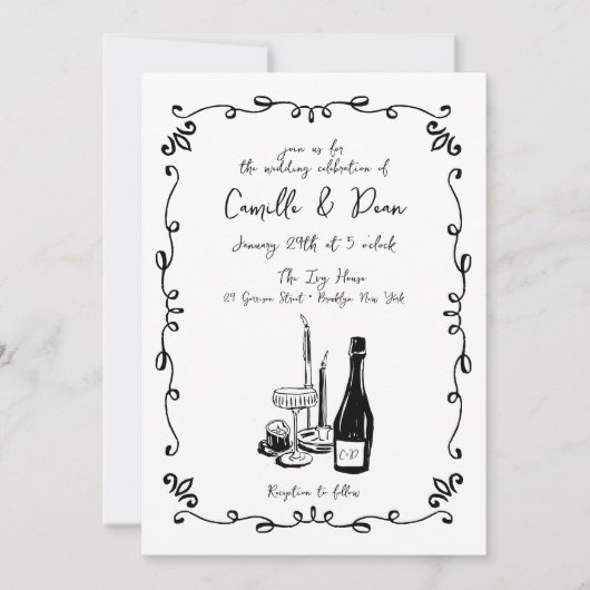 Whimsical hand beletterd geïllustreerd diner kaart (Voorkant)