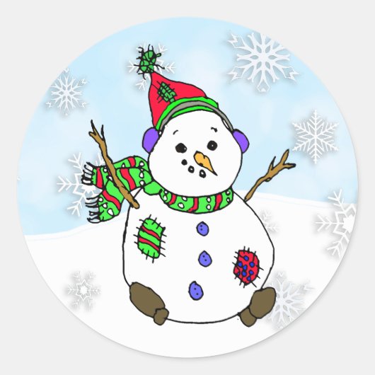 Whimsical Hand draw Snowman Ronde Sticker (Voorkant)