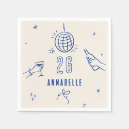 Whimsical Hand Drawing Blue Birthday drinken Party Servet