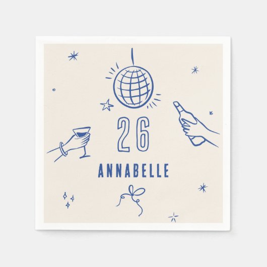 Whimsical Hand Drawing Blue Birthday drinken Party Servet (Voorkant)