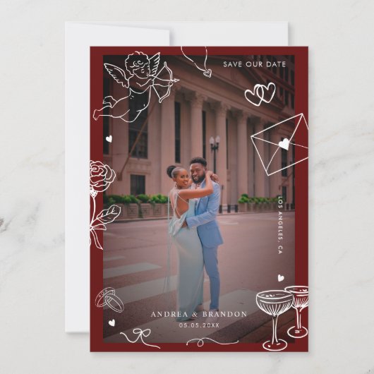 Whimsical Hand Drawn 2 Photo Fun Scribble Wedding Save The Date (Voorkant)