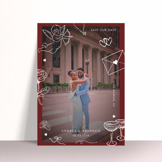 Whimsical Hand Drawn 2 Photo Fun Scribble Wedding Save The Date