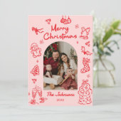 Whimsical Hand Drawn Arch Photo Christmas Feestdagenkaart (Staand voorkant)