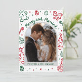 Whimsical Hand Drawn Arch Photo Married and Merry Feestdagenkaart (Staand voorkant)