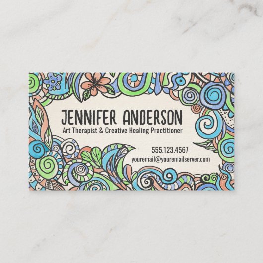 Whimsical Hand-Drawn Art Therapist Visitekaartje (Voorkant)