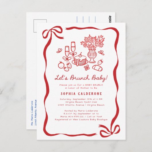 Whimsical Hand Drawn Baby shower Brunch Briefkaart (Voorkant / Achterkant)