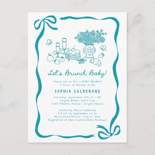 Whimsical Hand Drawn Baby shower Brunch Briefkaart (Voorkant)