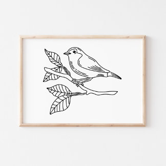 Whimsical Hand-Drawn Bird Illustration Poster