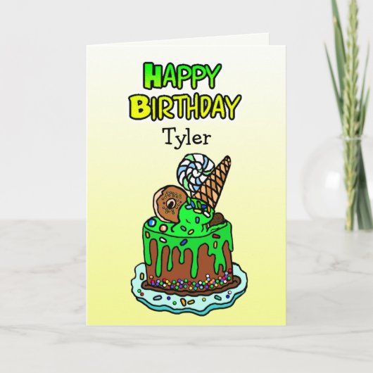 Whimsical Hand Drawn Birthday Cake Personalized Kaart (Voorkant)