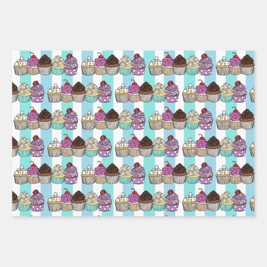 Whimsical Hand Drawn Birthday Cupcakes Inpakpapier Vel (Voorkant 3)