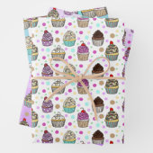 Whimsical Hand Drawn Birthday Cupcakes Inpakpapier Vel (In situ)
