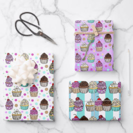 Whimsical Hand Drawn Birthday Cupcakes Inpakpapier Vel