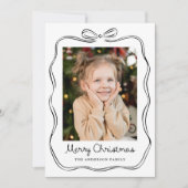 Whimsical Hand-Drawn Black Bow Lijst 2 Foto Feestdagenkaart (Voorkant)