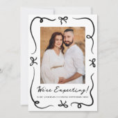 Whimsical Hand-Drawn Black Bows 2 Foto Zwangerscha Aankondiging (Voorkant)