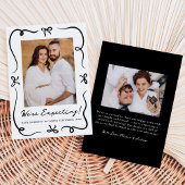 Whimsical Hand-Drawn Black Bows 2 Foto Zwangerscha Aankondiging