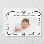 Whimsical Hand-Drawn Black Bows 4 Foto Geboorte Aankondiging (Voorkant)