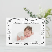 Whimsical Hand-Drawn Black Bows 4 Foto Geboorte Aankondiging (Staand voorkant)