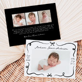 Whimsical Hand-Drawn Black Bows 4 Foto Geboorte Aankondiging