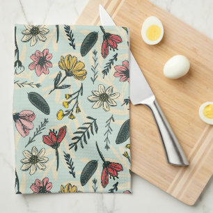 Whimsical Hand-Drawn Bloemen Keuken Handdoek