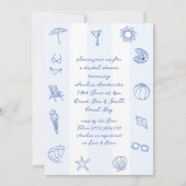 Whimsical Hand Drawn Blue Beach Vrijgezellenfeest Kaart (Voorkant)