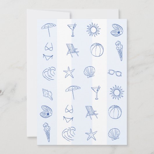 Whimsical Hand Drawn Blue Beach Vrijgezellenfeest Kaart (Achterkant)