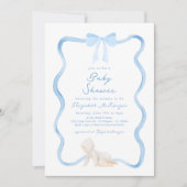 Whimsical Hand Drawn Blue Bow Boy Baby Shower Kaart (Voorkant)