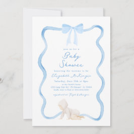 Whimsical Hand Drawn Blue Bow Boy Baby Shower Kaart