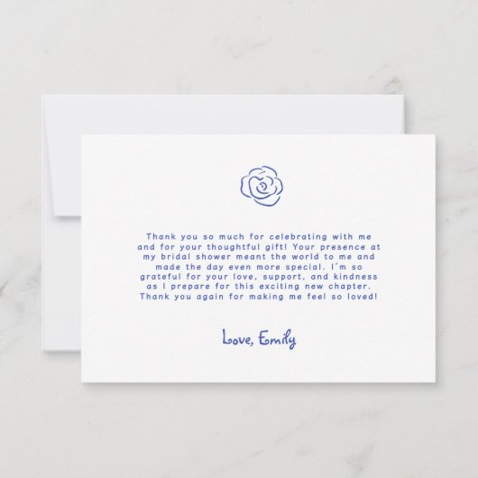 Whimsical Hand Drawn Blue Bow Bridal Shower Bedankkaart (Achterkant)
