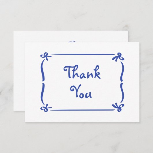 Whimsical Hand Drawn Blue Bow Bridal Shower Bedankkaart (Voorkant / Achterkant)