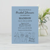 Whimsical Hand Drawn Blue Bridal Shower Kaart (Staand voorkant)