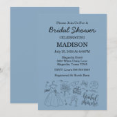 Whimsical Hand Drawn Blue Bridal Shower Kaart (Voorkant / Achterkant)
