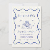 Whimsical Hand Drawn Blue Cream Engagement Party Kaart (Voorkant)