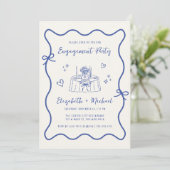 Whimsical Hand Drawn Blue Cream Engagement Party Kaart (Staand voorkant)