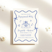 Whimsical Hand Drawn Blue Cream Engagement Party Kaart