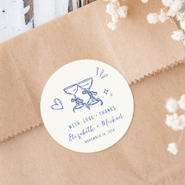Whimsical Hand Drawn Blue Cream Wedding Thank You Ronde Sticker