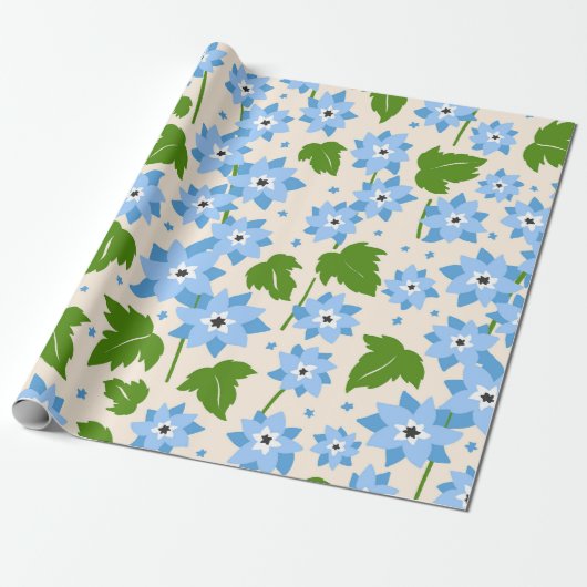 Whimsical Hand-Drawn Blue Forget-Me-Not Botanical Cadeaupapier (Uitgerold)